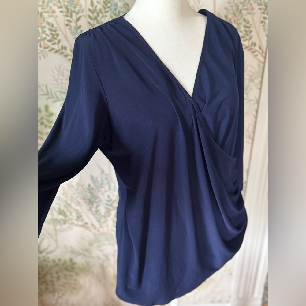 Kiyonna - SET OF 2!!! Navy + Black Femme Fatale Wrap Blouse Top 3/4 Sleeve
